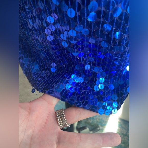Vintage 90s Niteline Della Roufogali blue sequined  cocktail dress, size 6 - Picture 4 of 16